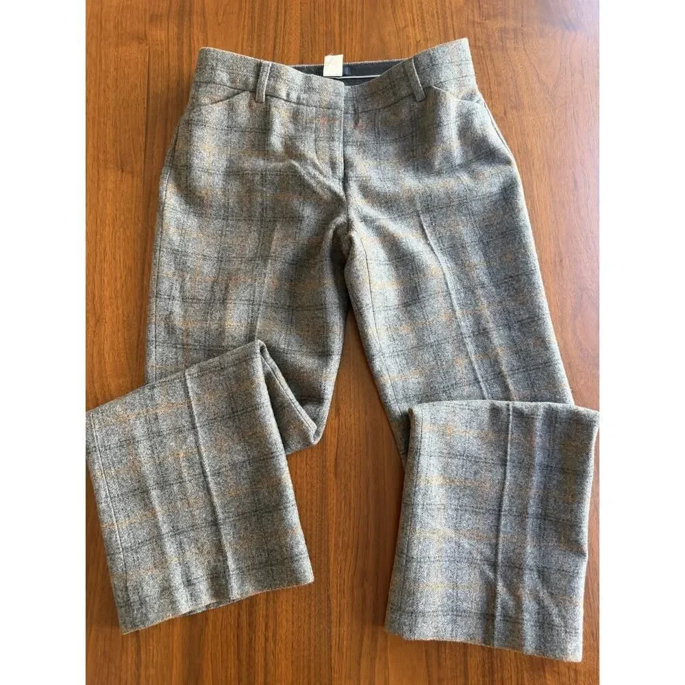 J.Crew Women's Italian Wool Grey Plaid Pants - Size 2